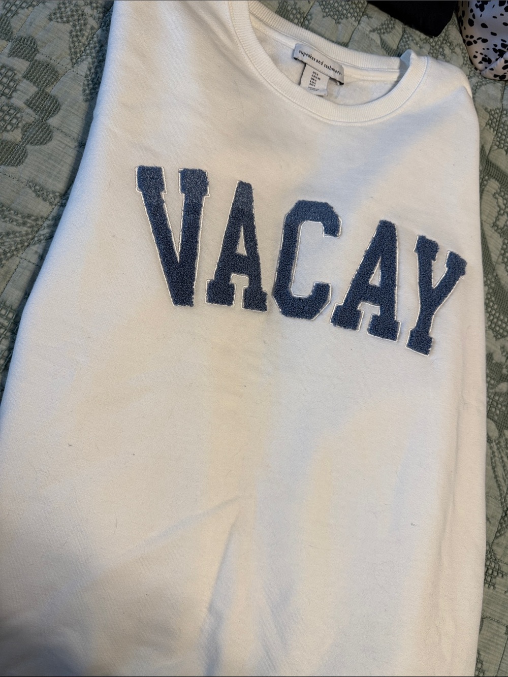 cupcakes & cashmere White Crewneck Sweater with Blue 'VACAY' Applique - Picture 4 of 4